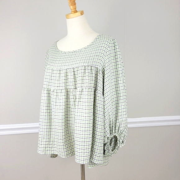 Max Studio Green Plaid loose Top Size M - Picture 2 of 6